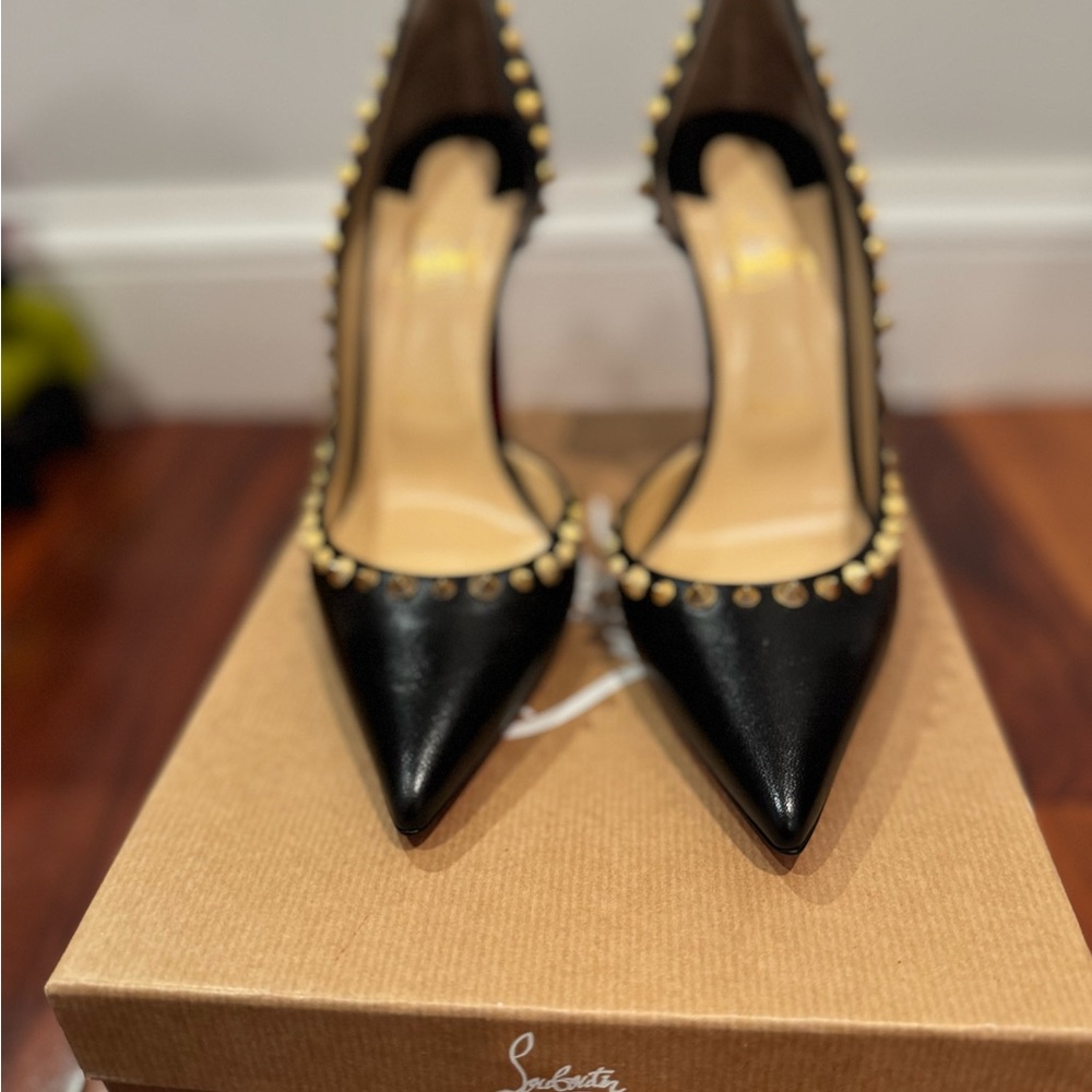 Christian Louboutin Black and Gold Studded Heels